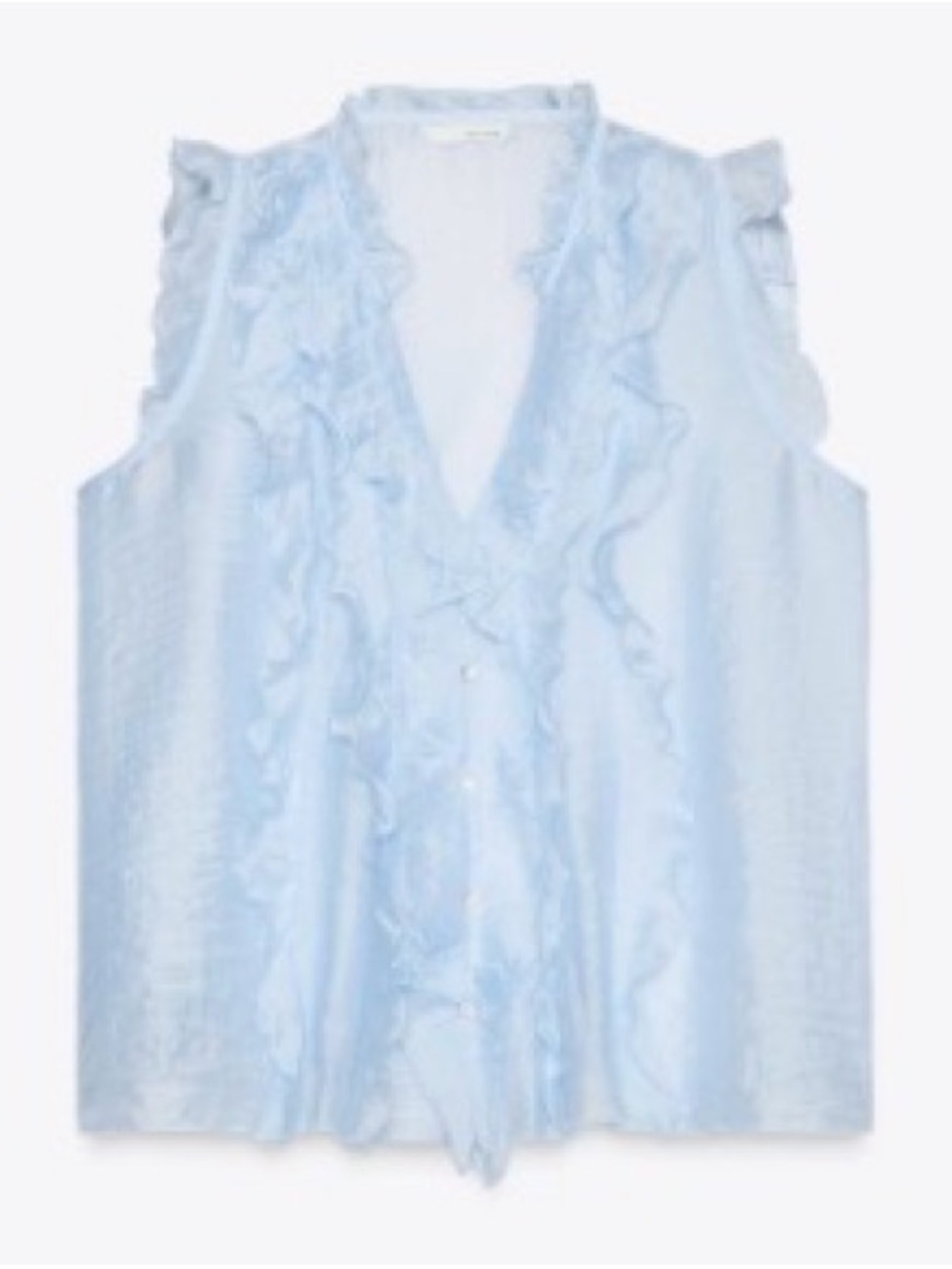 Zara Sexy Flowy Ruffled Top Pastel Blue Ruffle Sleeveless